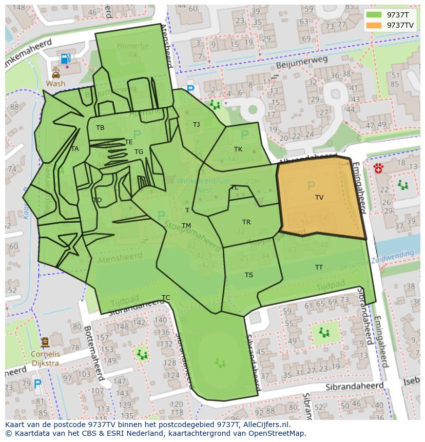 Afbeelding van het postcodegebied 9737 TV op de kaart.