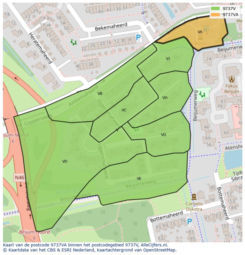 Afbeelding van het postcodegebied 9737 VA op de kaart.