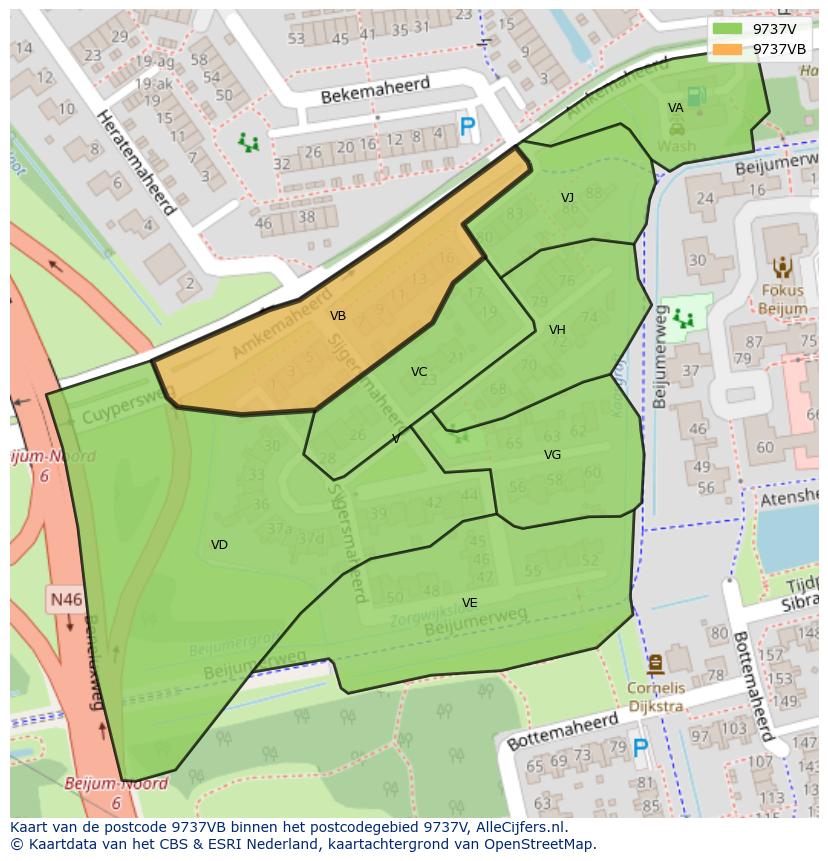 Afbeelding van het postcodegebied 9737 VB op de kaart.