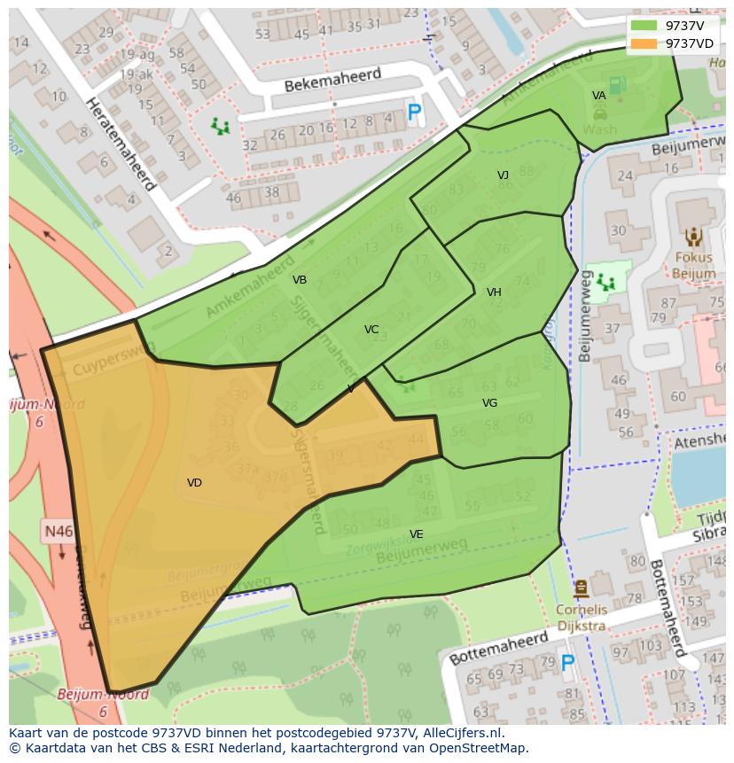 Afbeelding van het postcodegebied 9737 VD op de kaart.