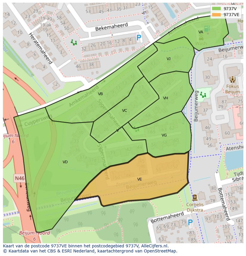 Afbeelding van het postcodegebied 9737 VE op de kaart.