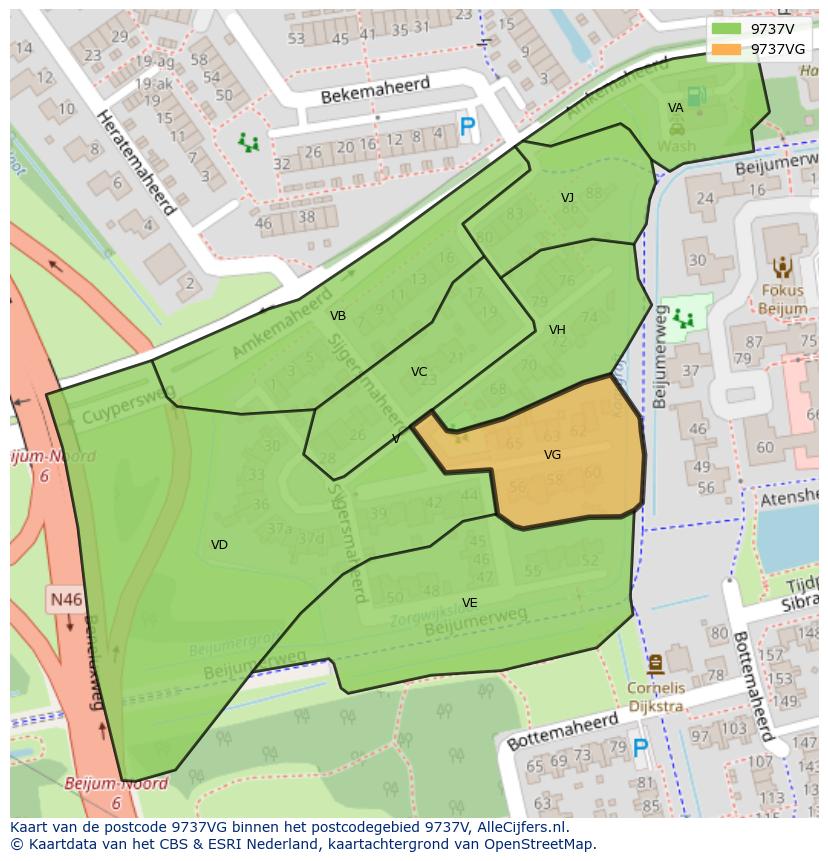 Afbeelding van het postcodegebied 9737 VG op de kaart.