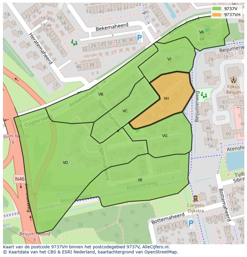 Afbeelding van het postcodegebied 9737 VH op de kaart.