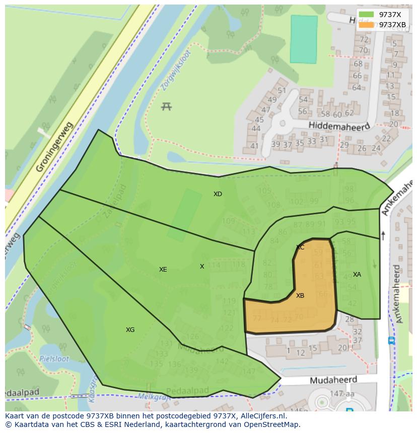Afbeelding van het postcodegebied 9737 XB op de kaart.
