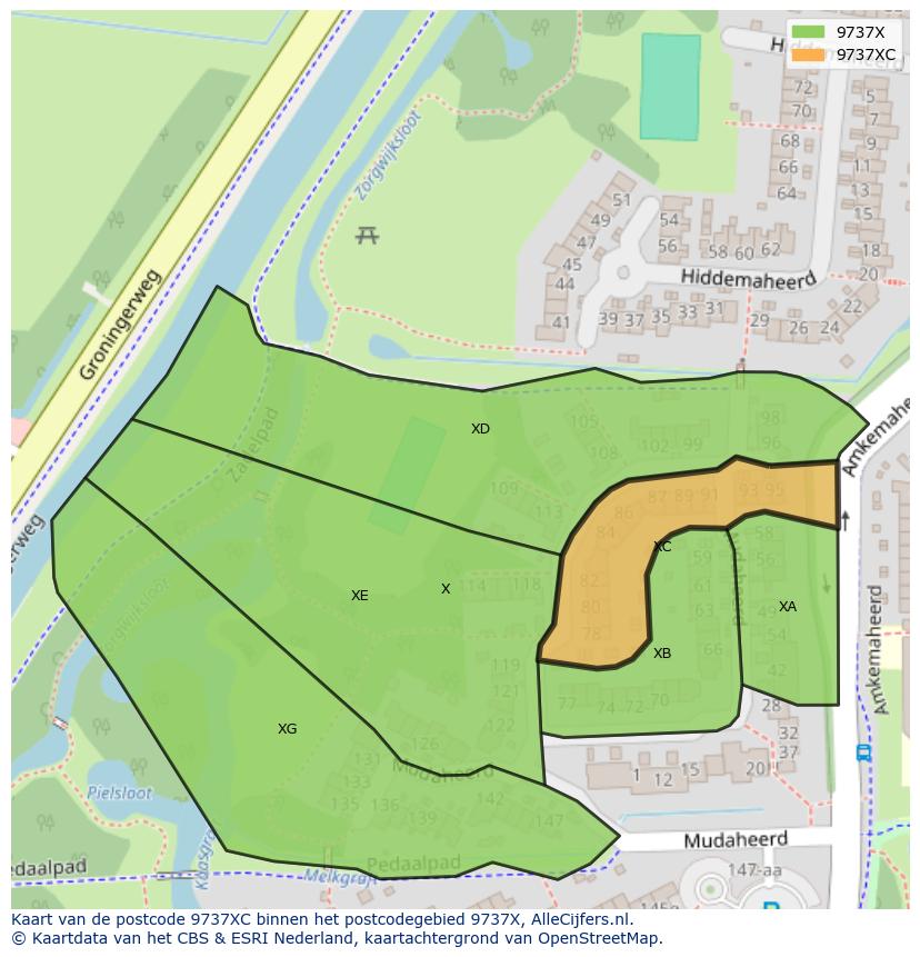 Afbeelding van het postcodegebied 9737 XC op de kaart.