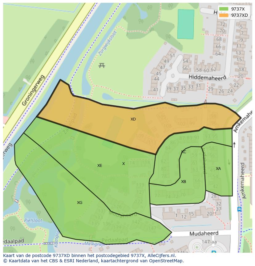 Afbeelding van het postcodegebied 9737 XD op de kaart.