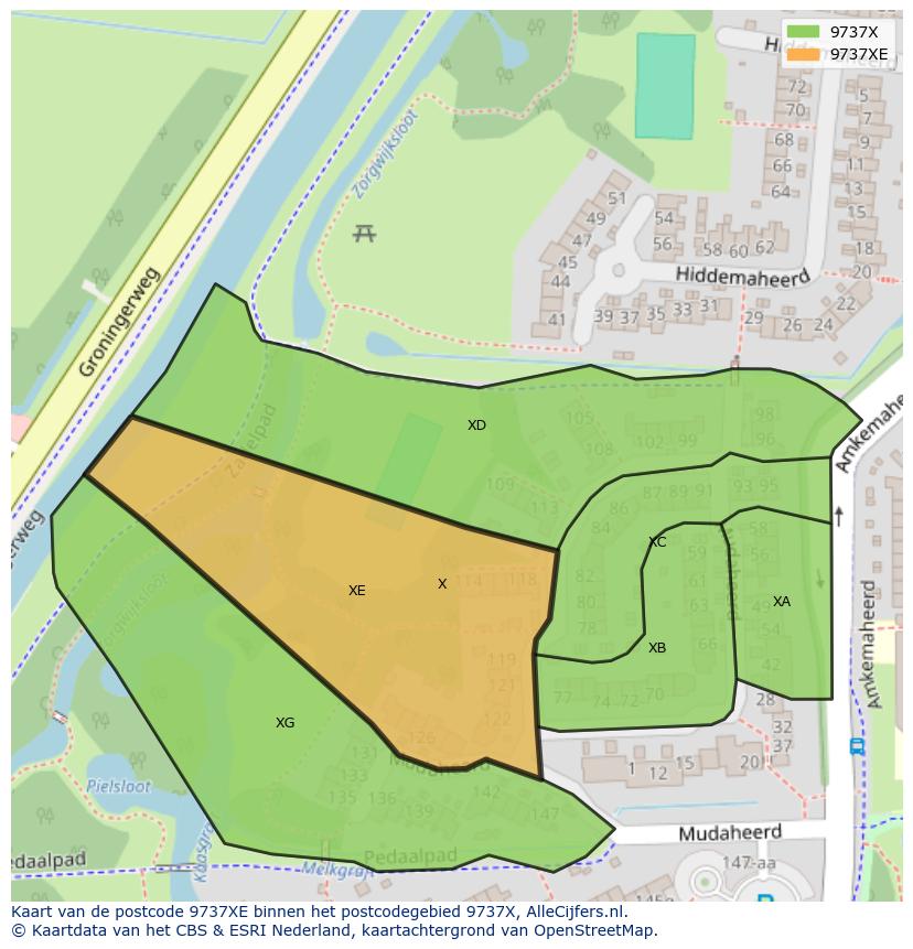 Afbeelding van het postcodegebied 9737 XE op de kaart.