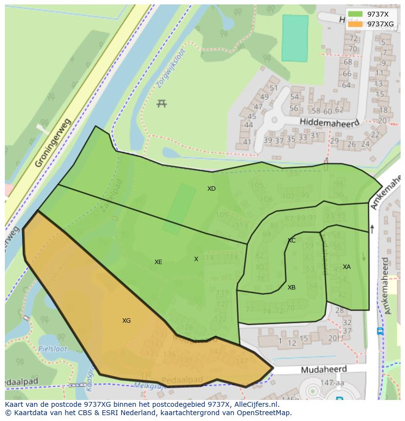 Afbeelding van het postcodegebied 9737 XG op de kaart.