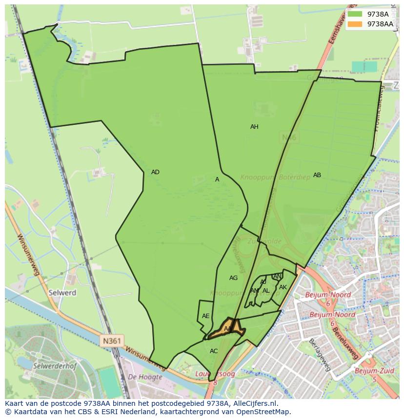 Afbeelding van het postcodegebied 9738 AA op de kaart.