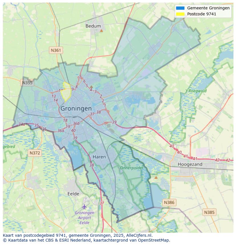 Afbeelding van het postcodegebied 9741 op de kaart.