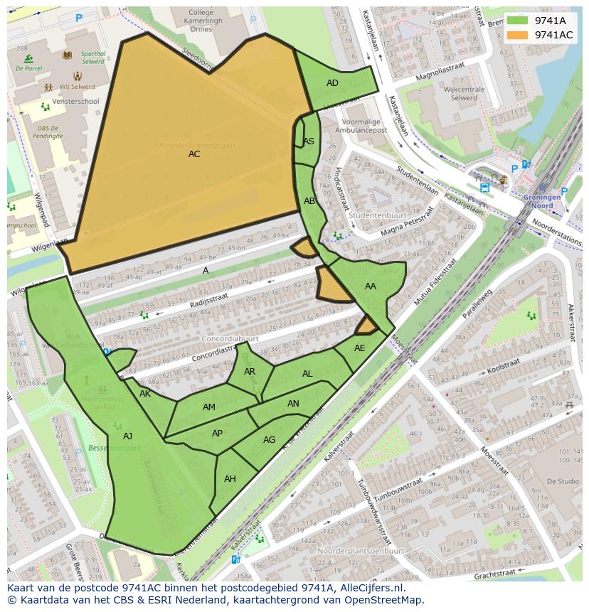 Afbeelding van het postcodegebied 9741 AC op de kaart.