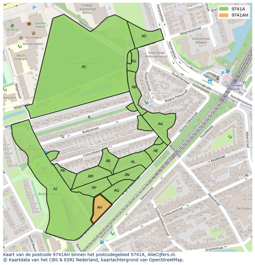 Afbeelding van het postcodegebied 9741 AH op de kaart.