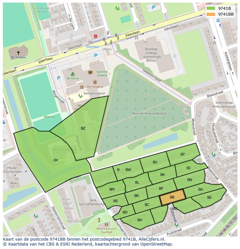 Afbeelding van het postcodegebied 9741 BB op de kaart.