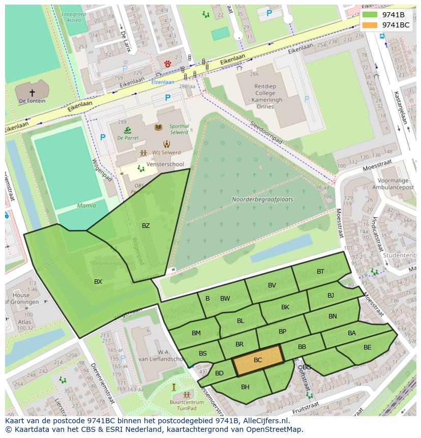 Afbeelding van het postcodegebied 9741 BC op de kaart.