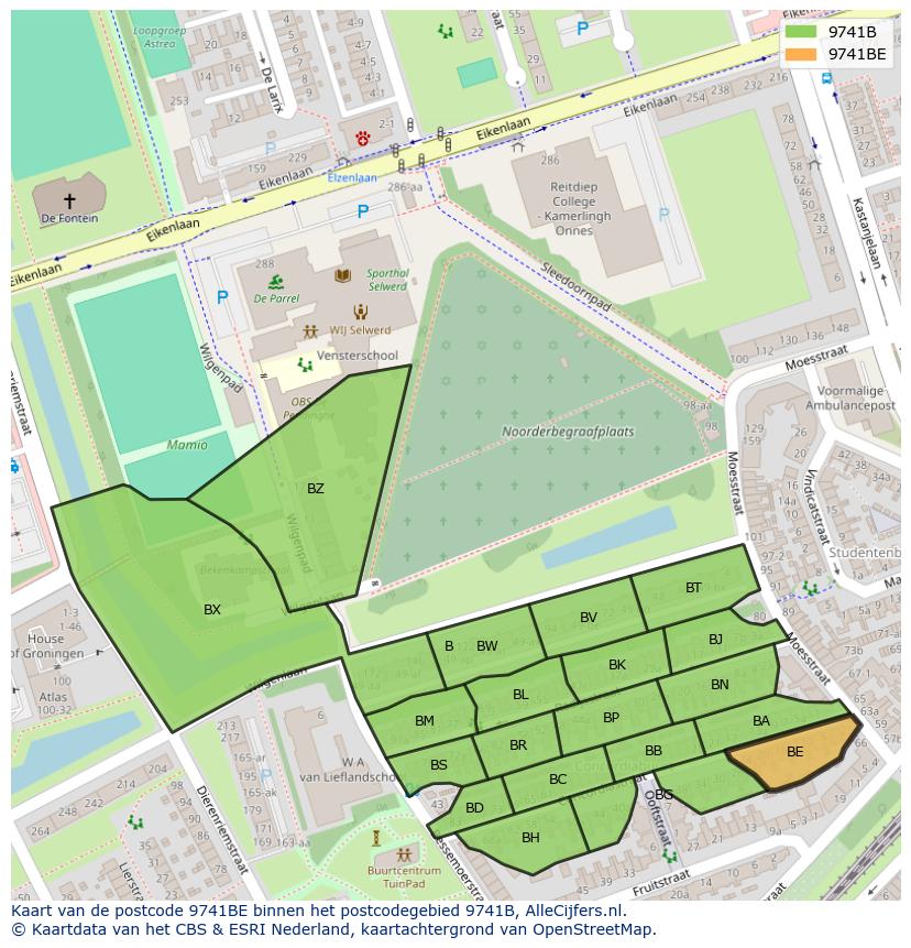 Afbeelding van het postcodegebied 9741 BE op de kaart.