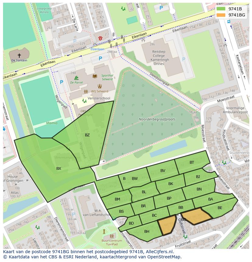 Afbeelding van het postcodegebied 9741 BG op de kaart.