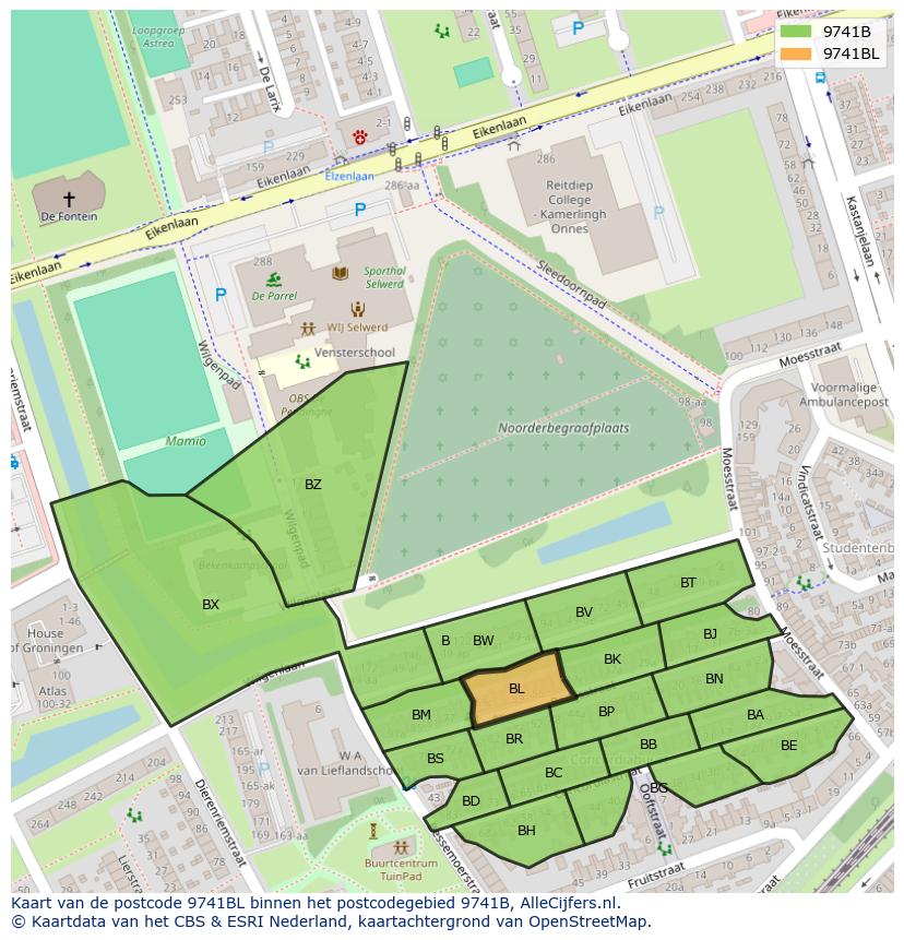 Afbeelding van het postcodegebied 9741 BL op de kaart.