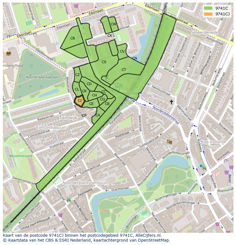 Afbeelding van het postcodegebied 9741 CJ op de kaart.