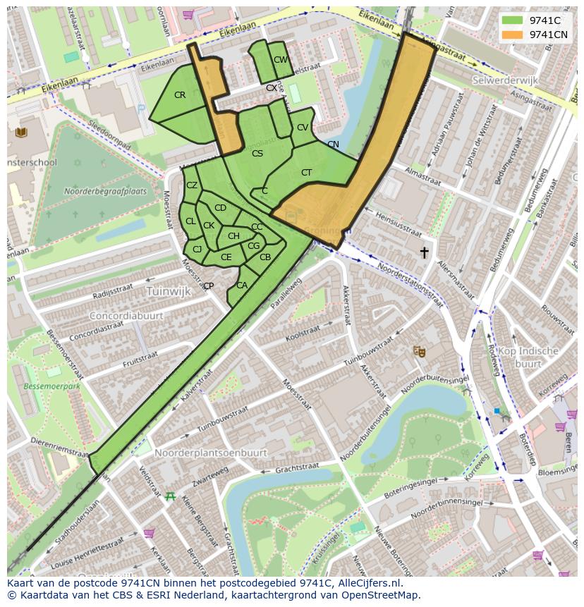 Afbeelding van het postcodegebied 9741 CN op de kaart.