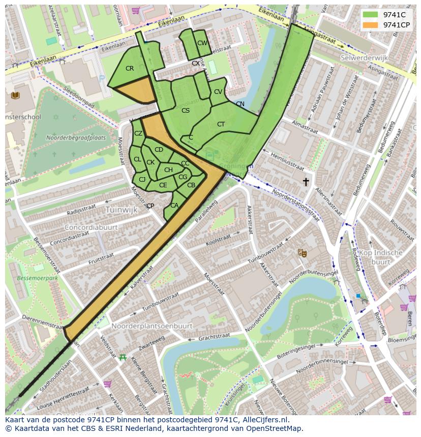Afbeelding van het postcodegebied 9741 CP op de kaart.