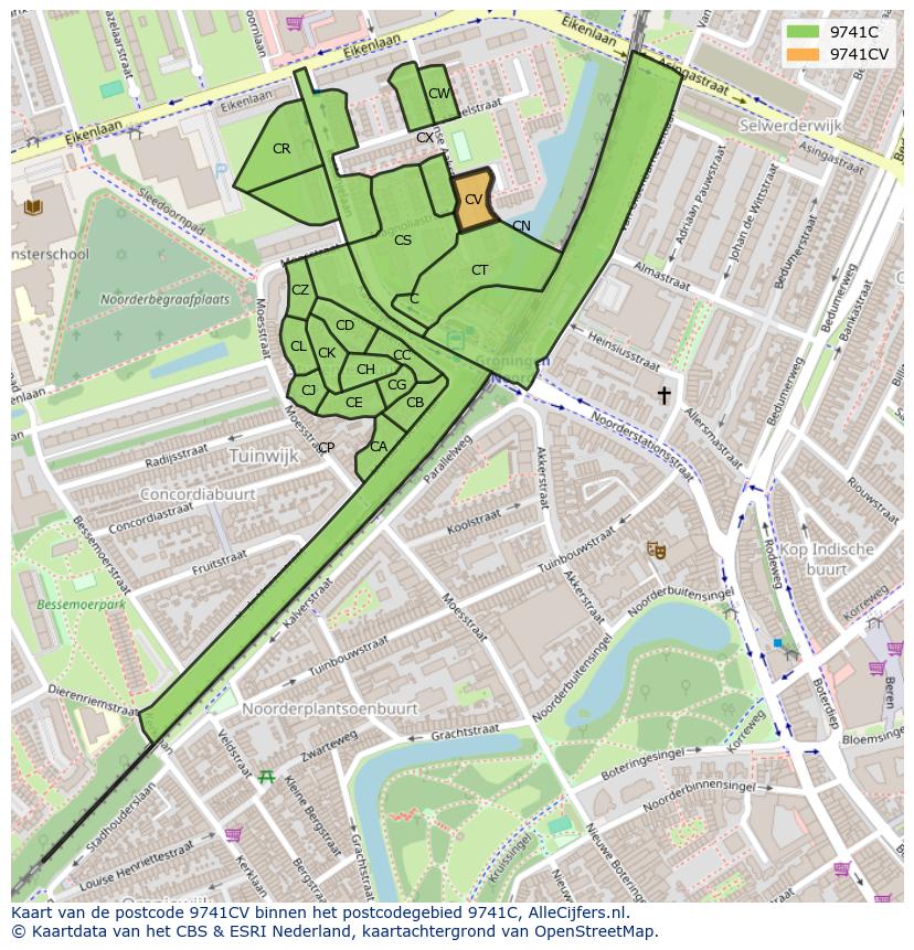 Afbeelding van het postcodegebied 9741 CV op de kaart.