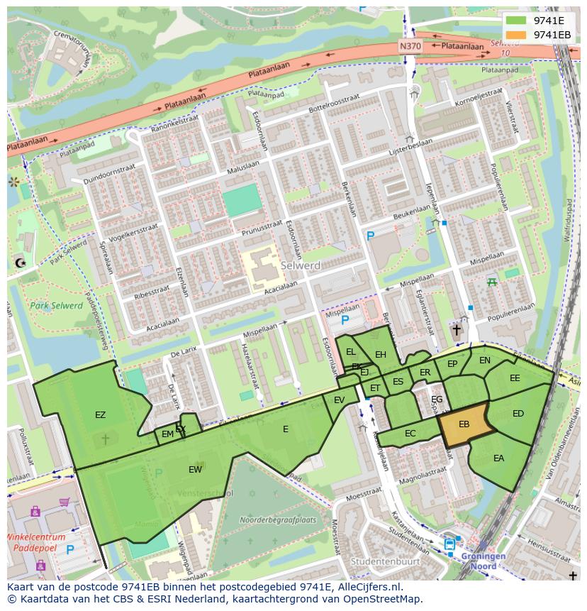 Afbeelding van het postcodegebied 9741 EB op de kaart.