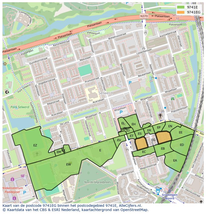 Afbeelding van het postcodegebied 9741 EG op de kaart.