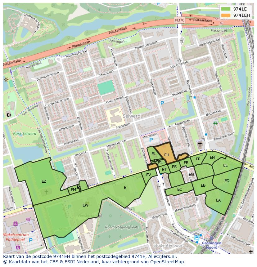 Afbeelding van het postcodegebied 9741 EH op de kaart.
