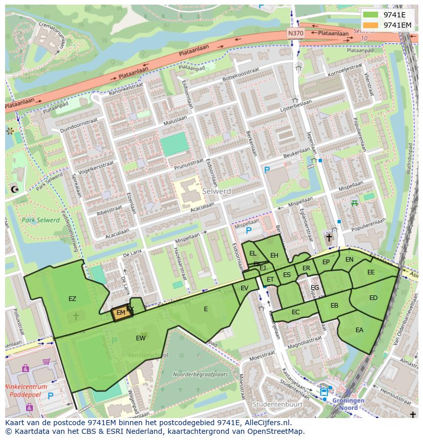 Afbeelding van het postcodegebied 9741 EM op de kaart.