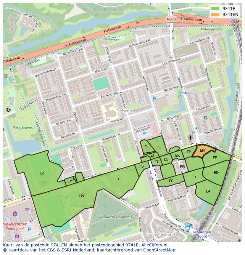 Afbeelding van het postcodegebied 9741 EN op de kaart.