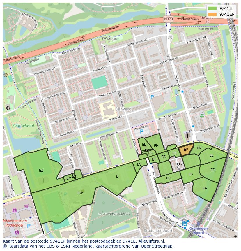 Afbeelding van het postcodegebied 9741 EP op de kaart.