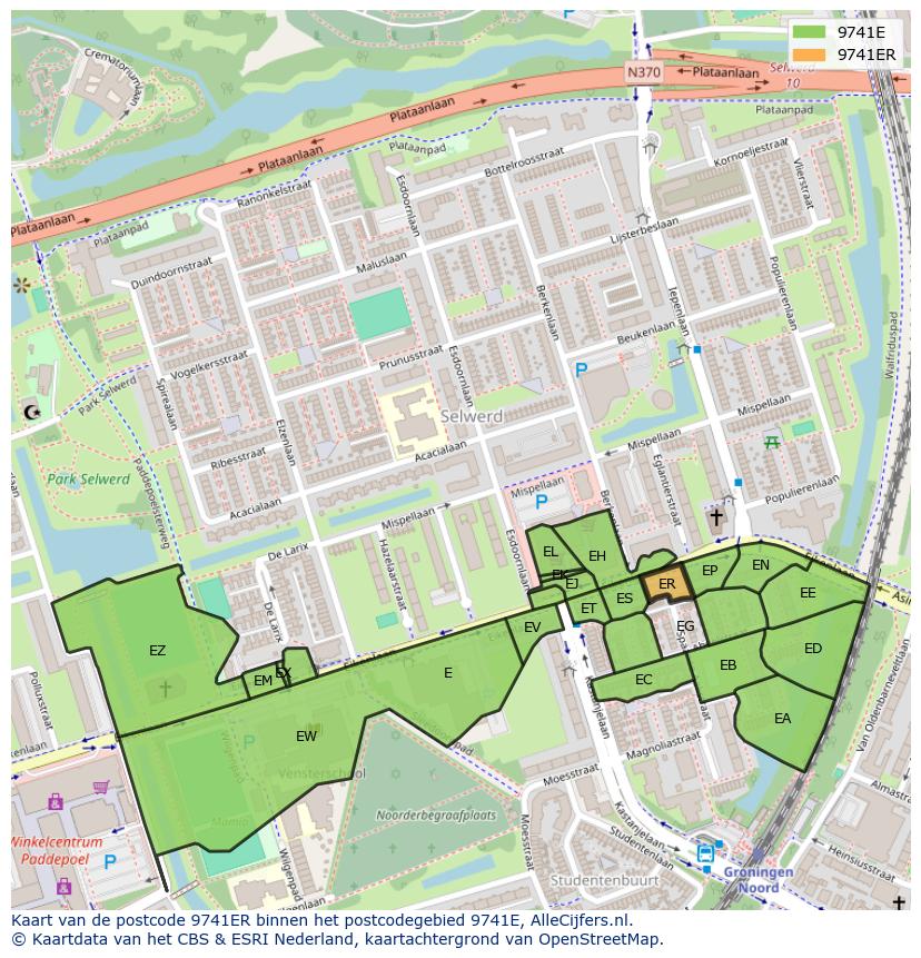 Afbeelding van het postcodegebied 9741 ER op de kaart.