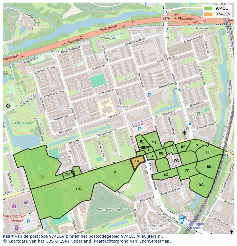 Afbeelding van het postcodegebied 9741 EV op de kaart.