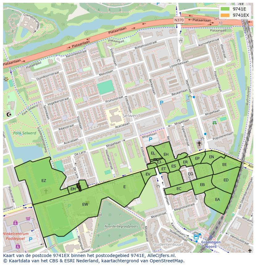 Afbeelding van het postcodegebied 9741 EX op de kaart.