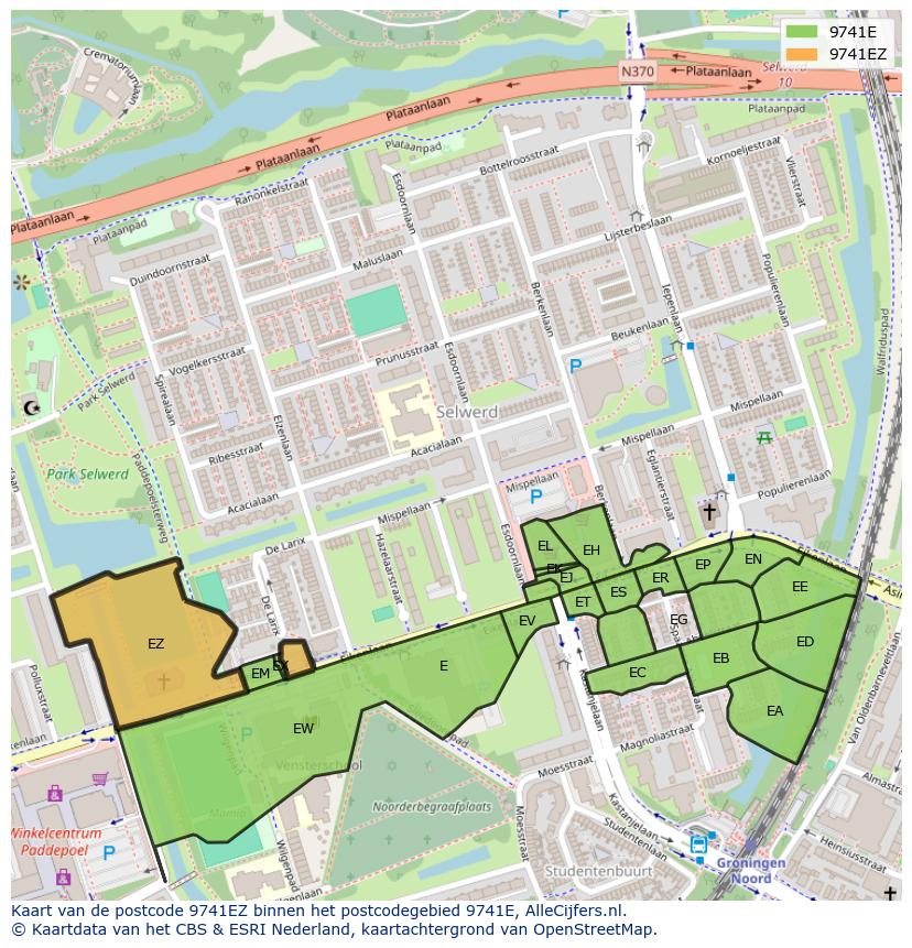 Afbeelding van het postcodegebied 9741 EZ op de kaart.