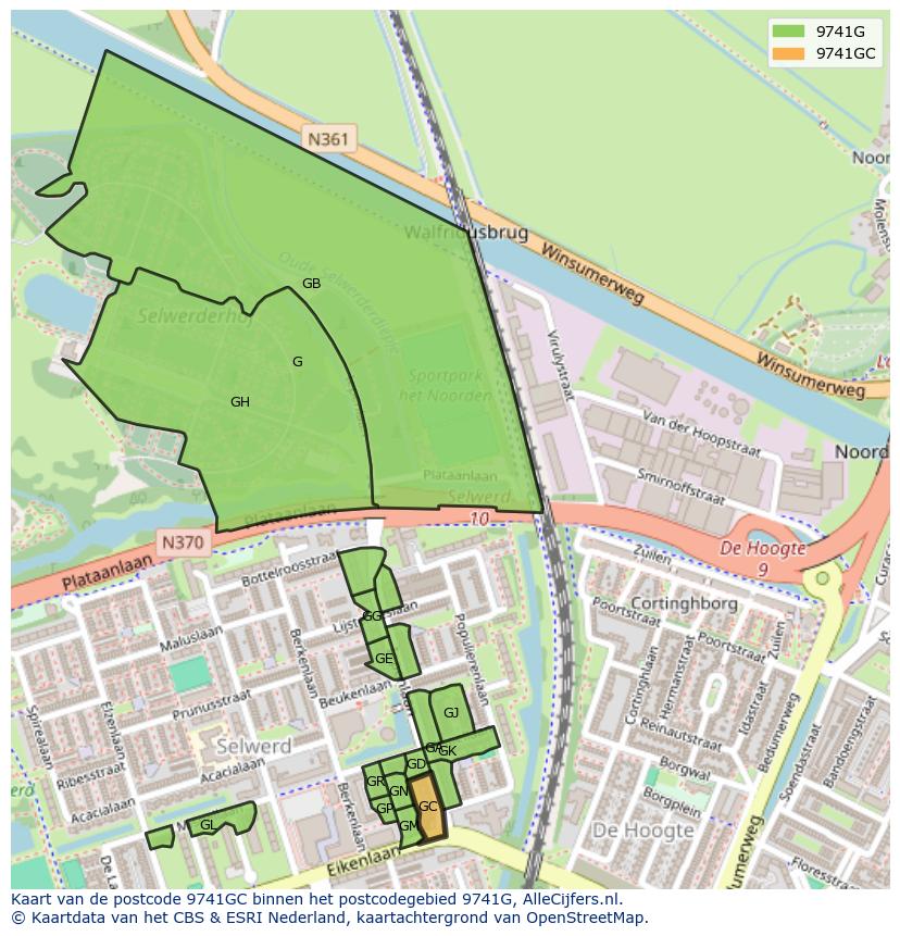 Afbeelding van het postcodegebied 9741 GC op de kaart.