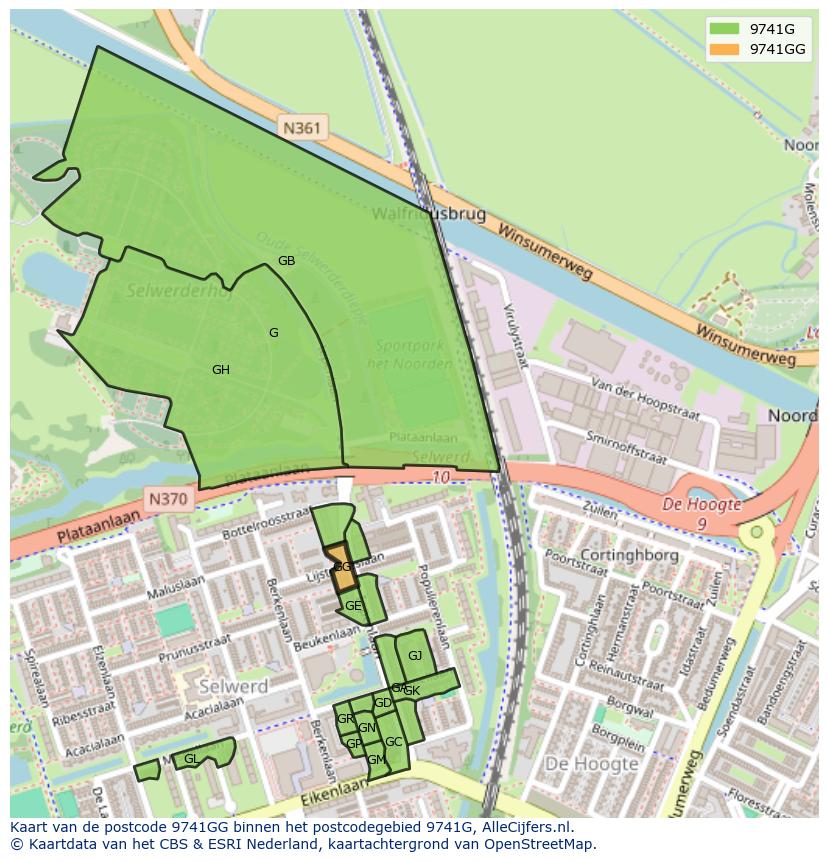 Afbeelding van het postcodegebied 9741 GG op de kaart.