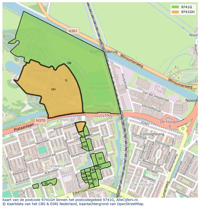 Afbeelding van het postcodegebied 9741 GH op de kaart.