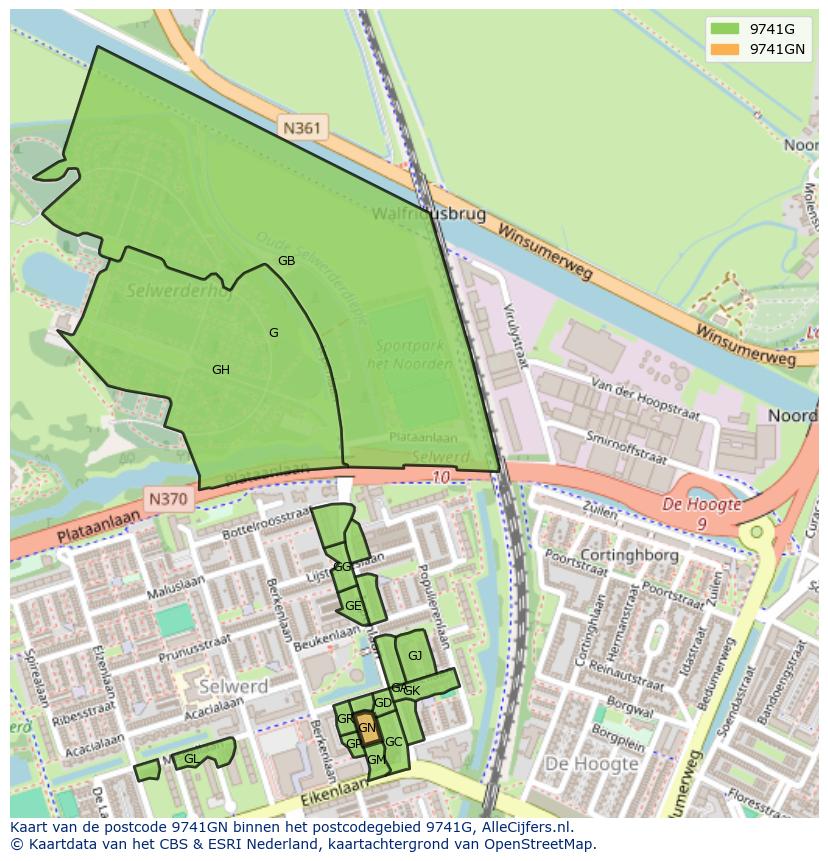 Afbeelding van het postcodegebied 9741 GN op de kaart.