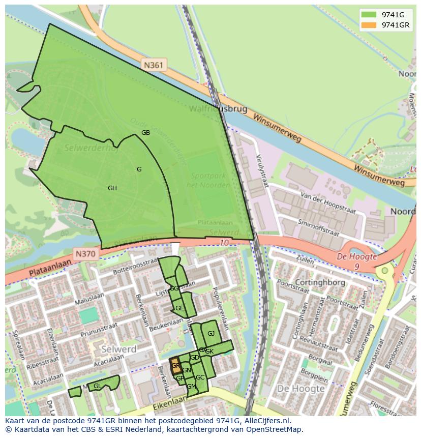 Afbeelding van het postcodegebied 9741 GR op de kaart.