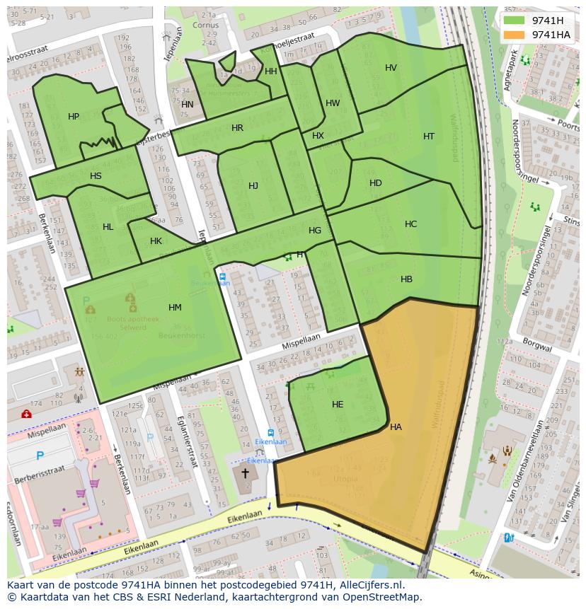 Afbeelding van het postcodegebied 9741 HA op de kaart.