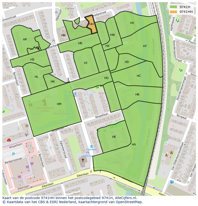 Afbeelding van het postcodegebied 9741 HH op de kaart.