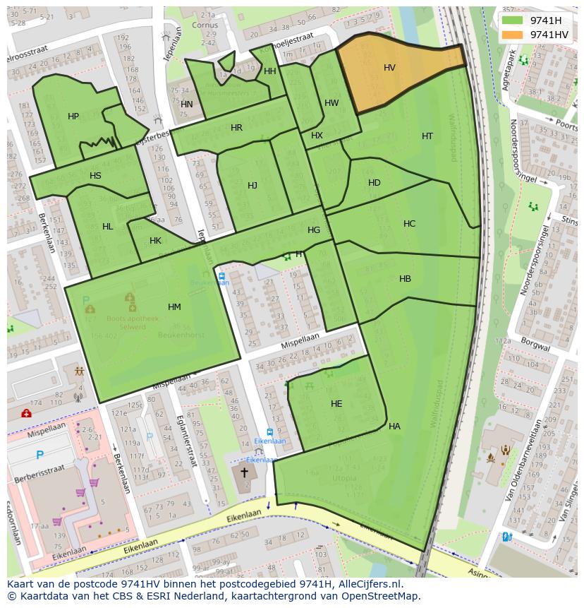 Afbeelding van het postcodegebied 9741 HV op de kaart.