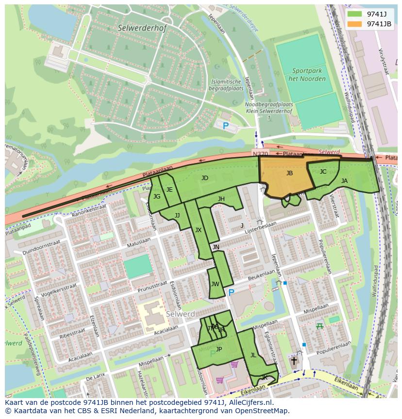 Afbeelding van het postcodegebied 9741 JB op de kaart.