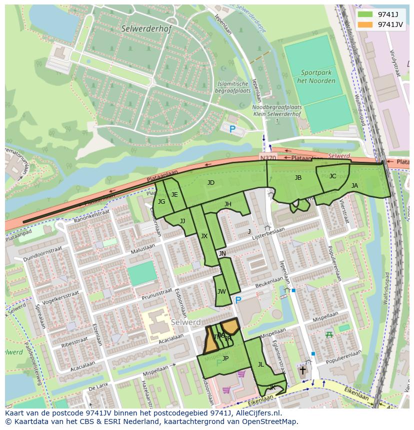 Afbeelding van het postcodegebied 9741 JV op de kaart.