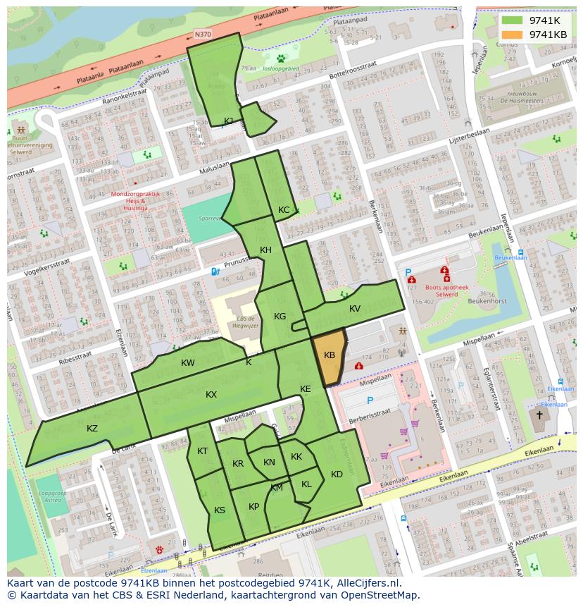 Afbeelding van het postcodegebied 9741 KB op de kaart.