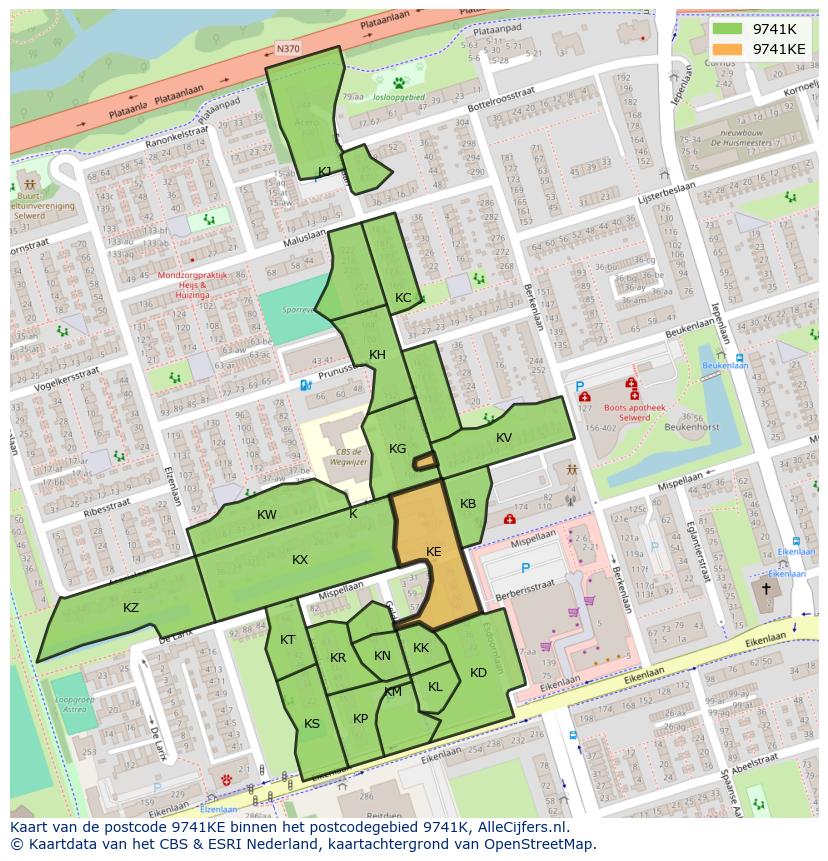Afbeelding van het postcodegebied 9741 KE op de kaart.