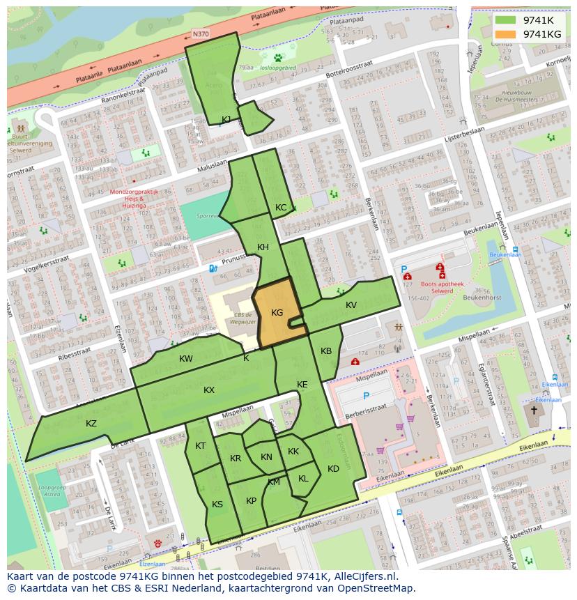 Afbeelding van het postcodegebied 9741 KG op de kaart.
