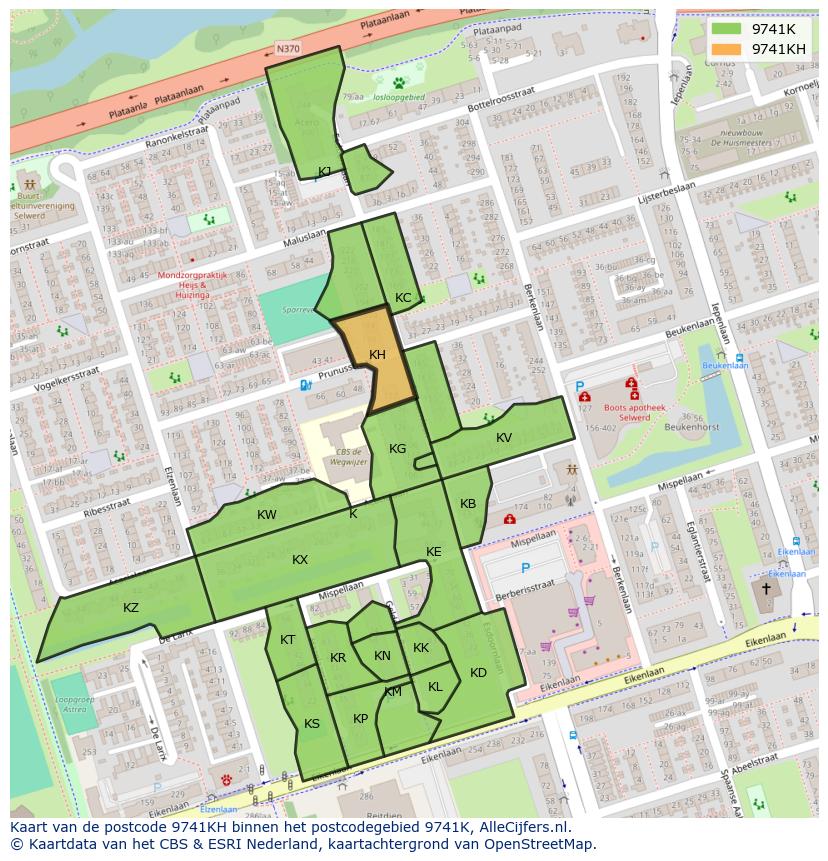 Afbeelding van het postcodegebied 9741 KH op de kaart.