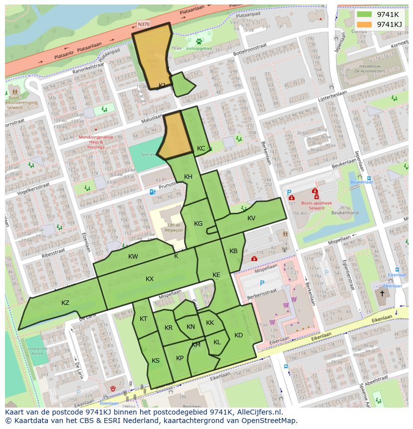 Afbeelding van het postcodegebied 9741 KJ op de kaart.